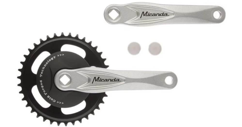 Crankstel 38T Miranda Alfa 1 Voor 3/32 Ketting Met Zwarte Disc 9.2cm en Zilveren Crank Veilige Betaling